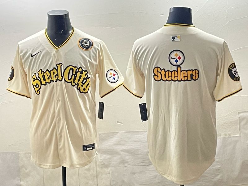 Men 2025 Nike Pittsburgh Steelers Blank Cream Limited NFL Jersey style 08->pittsburgh steelers->NFL Jersey
